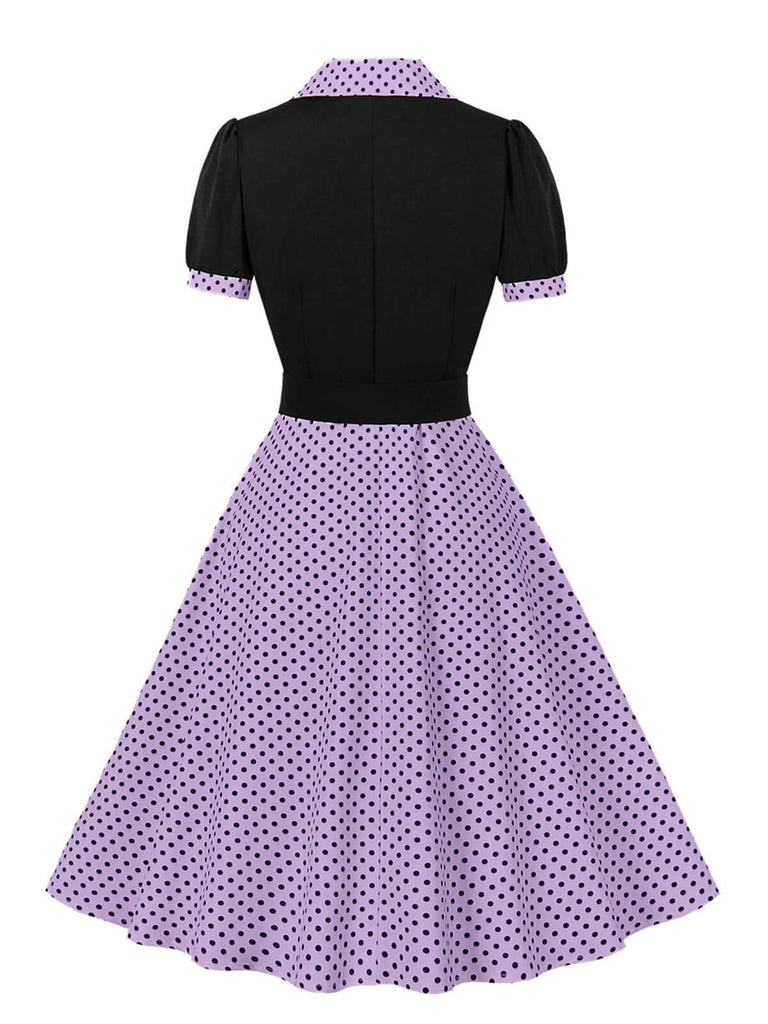 Robe à revers à pois color block des années 1950