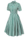 Robe rayée vert foncé des années 1950 à col noué