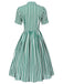 Robe rayée vert foncé des années 1950 à col noué