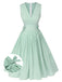 Robe rayée vert menthe à col en V des années 1950