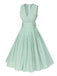 Robe rayée vert menthe à col en V des années 1950