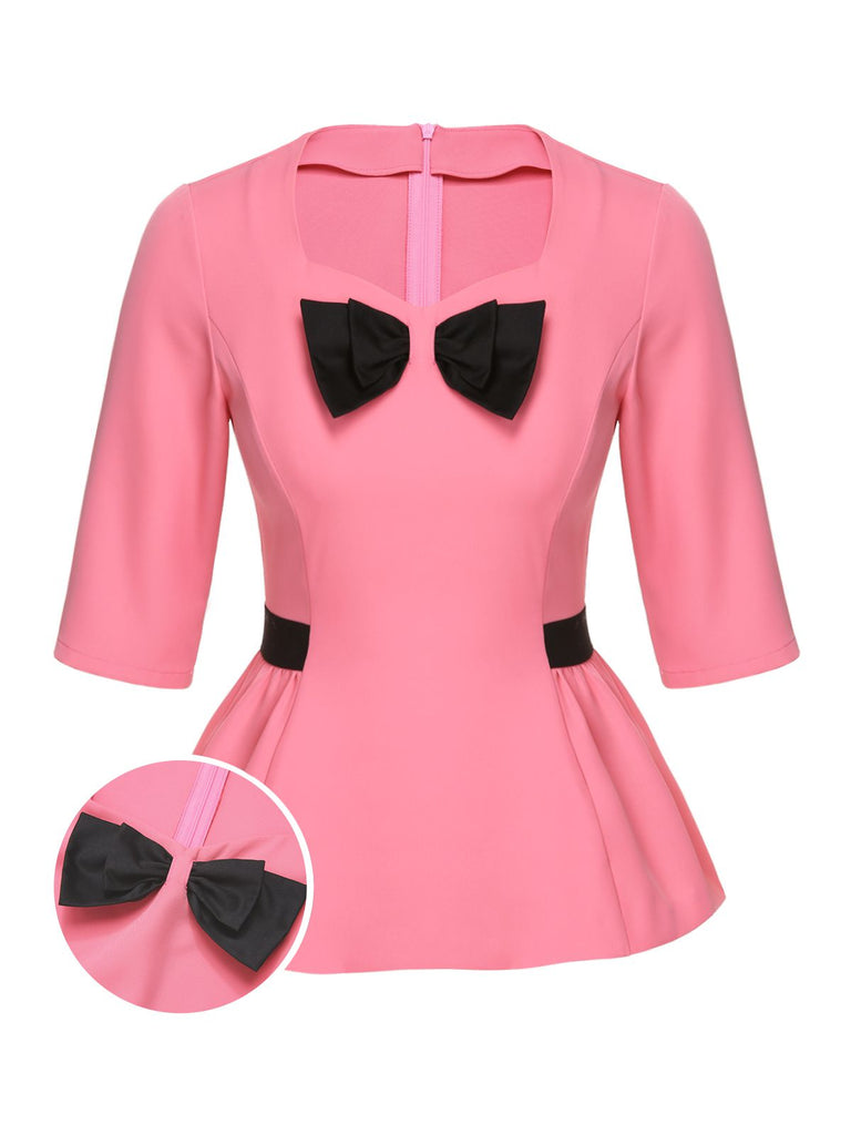 Haut patchwork noir et rose à taille nœud des années 60