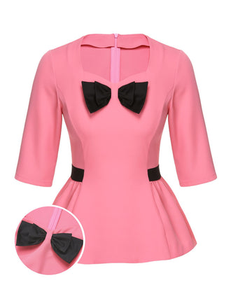 Haut patchwork noir et rose à taille nœud des années 60