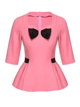 Haut patchwork noir et rose à taille nœud des années 60