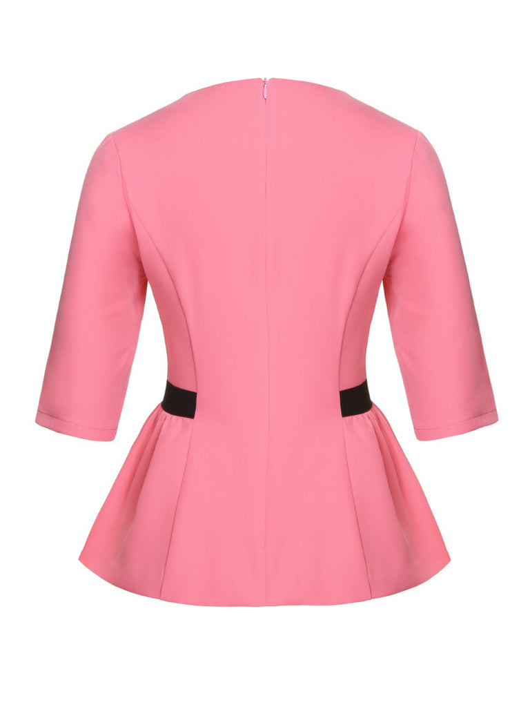 Haut patchwork noir et rose à taille nœud des années 60