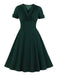 Robe trapèze unie à col en V vert foncé de grande taille des années 1950