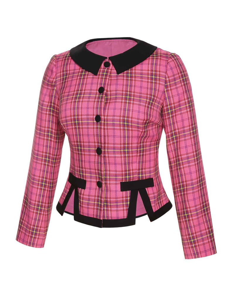 Manteau à carreaux tissés rose rouge et noir des années 1950