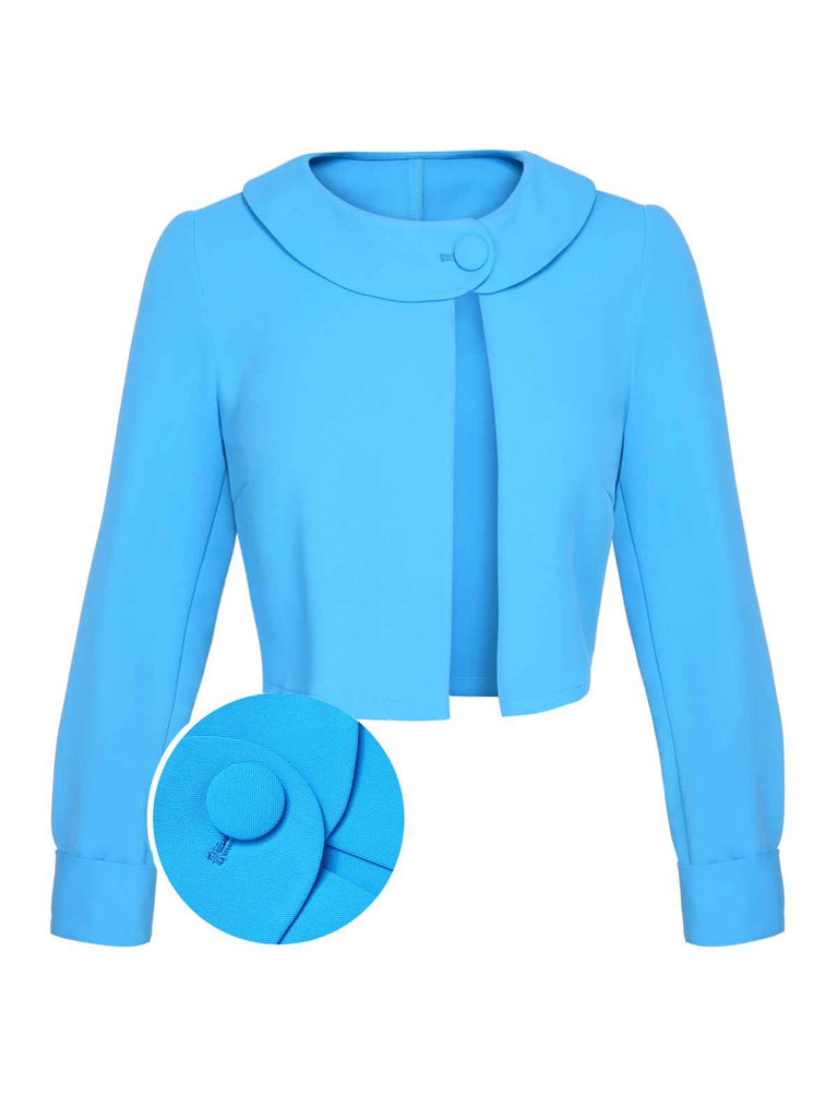 Manteau uni à bouton à revers bleu ciel des années 1960