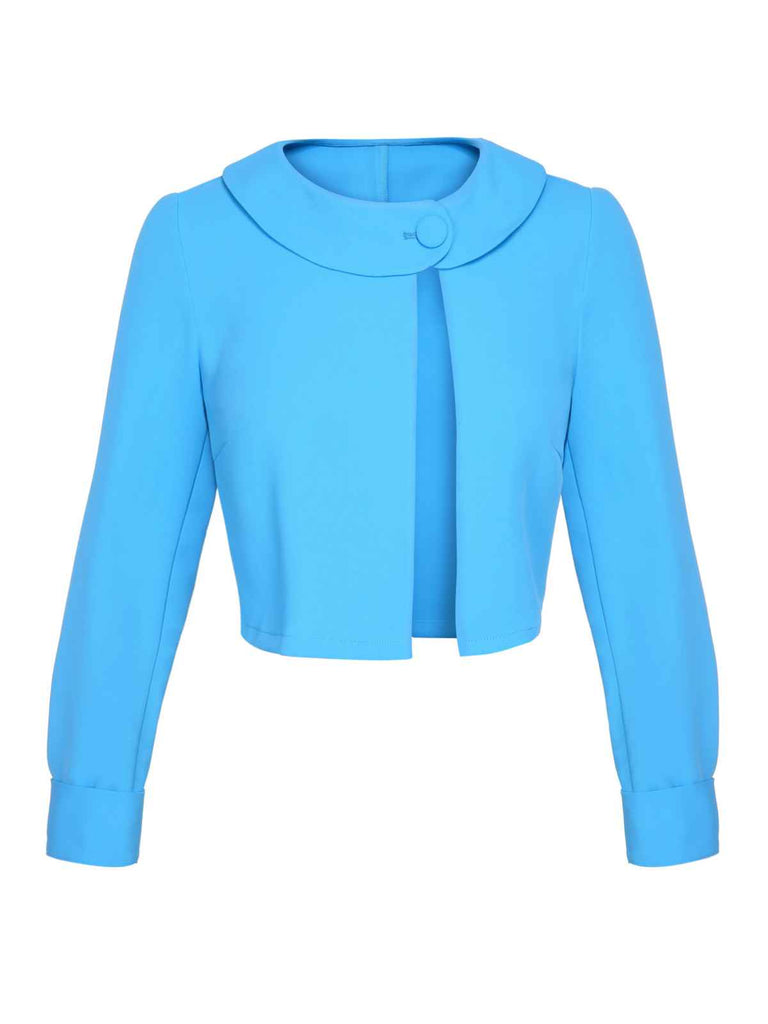 Manteau uni à bouton à revers bleu ciel des années 1960