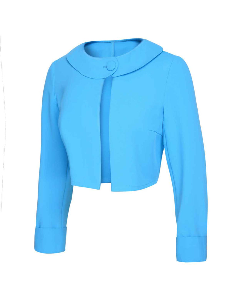 Manteau uni à bouton à revers bleu ciel des années 1960