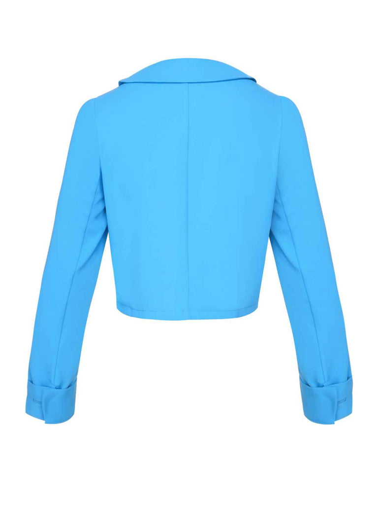 Manteau uni à bouton à revers bleu ciel des années 1960