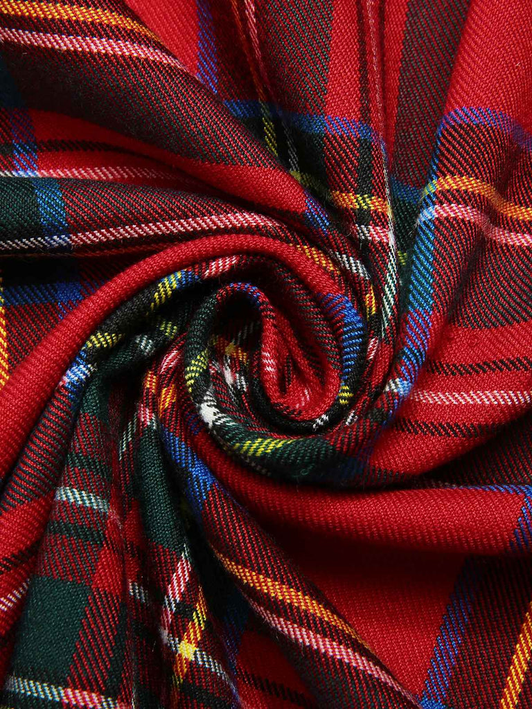 Robe à manches longues à carreaux de Noël des années 1950