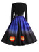 1950s Halloween Pumpkin Night V-Neck Dress