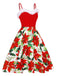 Robe rouge à bordures florales de Noël des années 1950