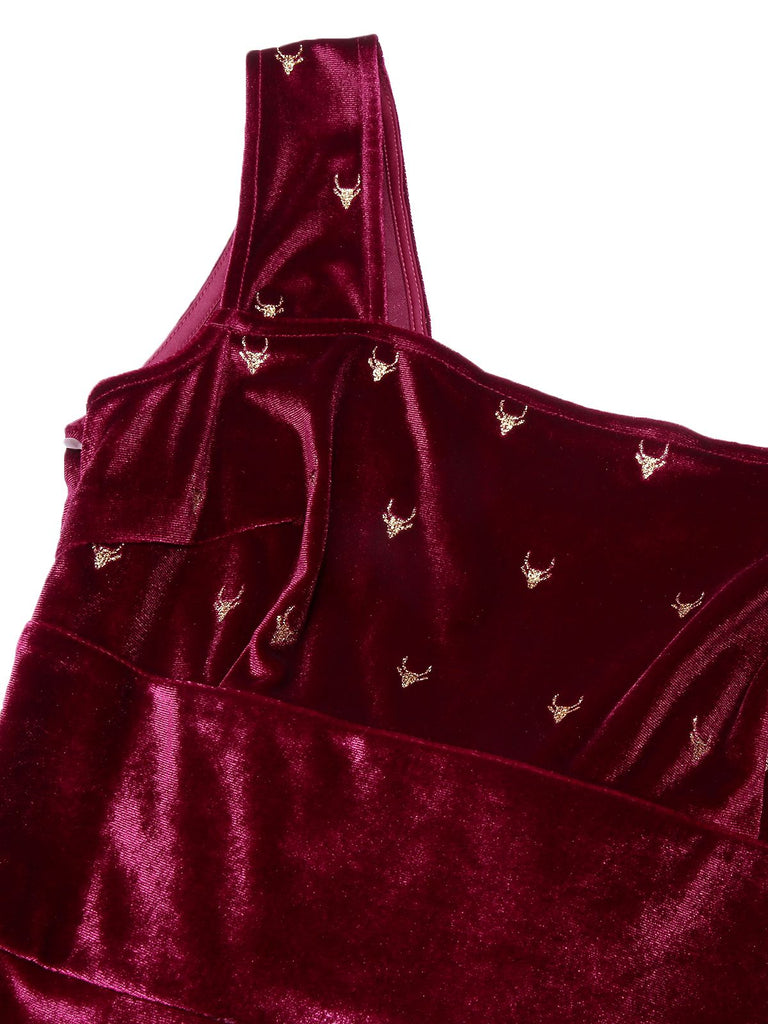 Robe à nœud en velours d'élan des années 1960 rouge vin
