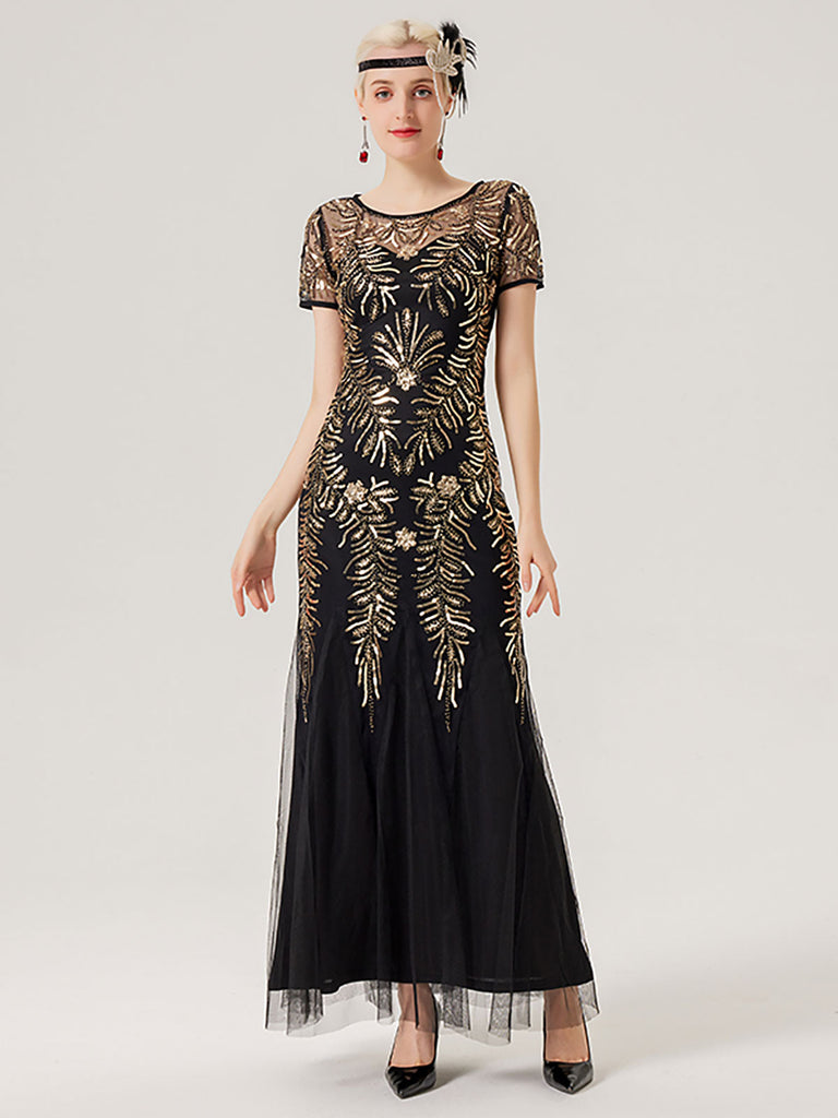 Robe Charleston en maille et perles à paillettes des années 1920