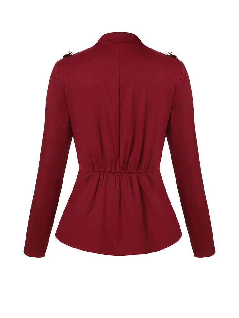 Blouse papillons à col montant rouge des années 1940