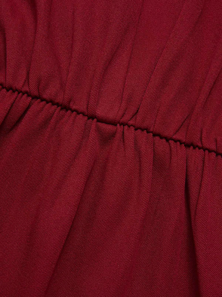 Blouse papillons à col montant rouge des années 1940