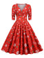 Robe de Noël col V à manches mi-longues des années 1950