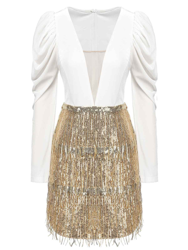 Robe enveloppe à paillettes à filet en V 1960