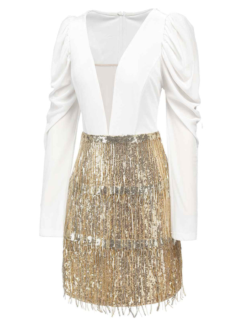 Robe enveloppe à paillettes à filet en V 1960