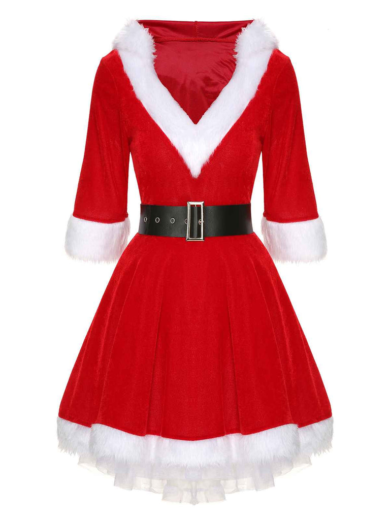 Robe à capuche avec ourlet en fourrure du Père Noël des années 1950