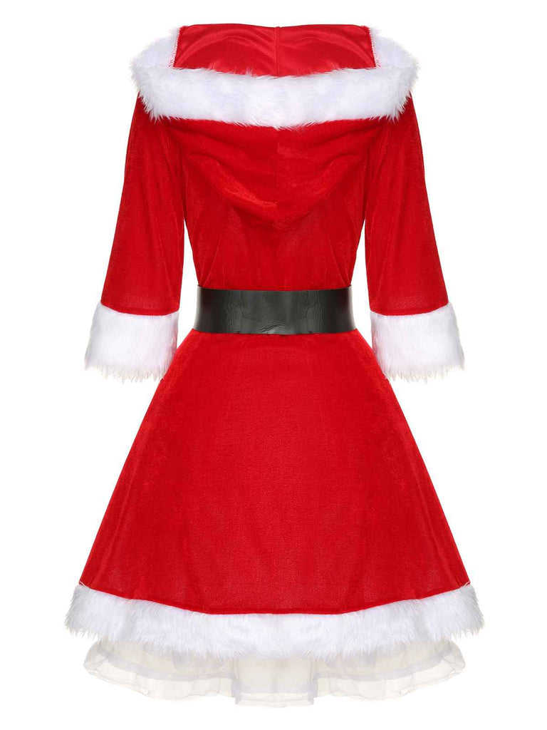 Robe à capuche avec ourlet en fourrure du Père Noël des années 1950