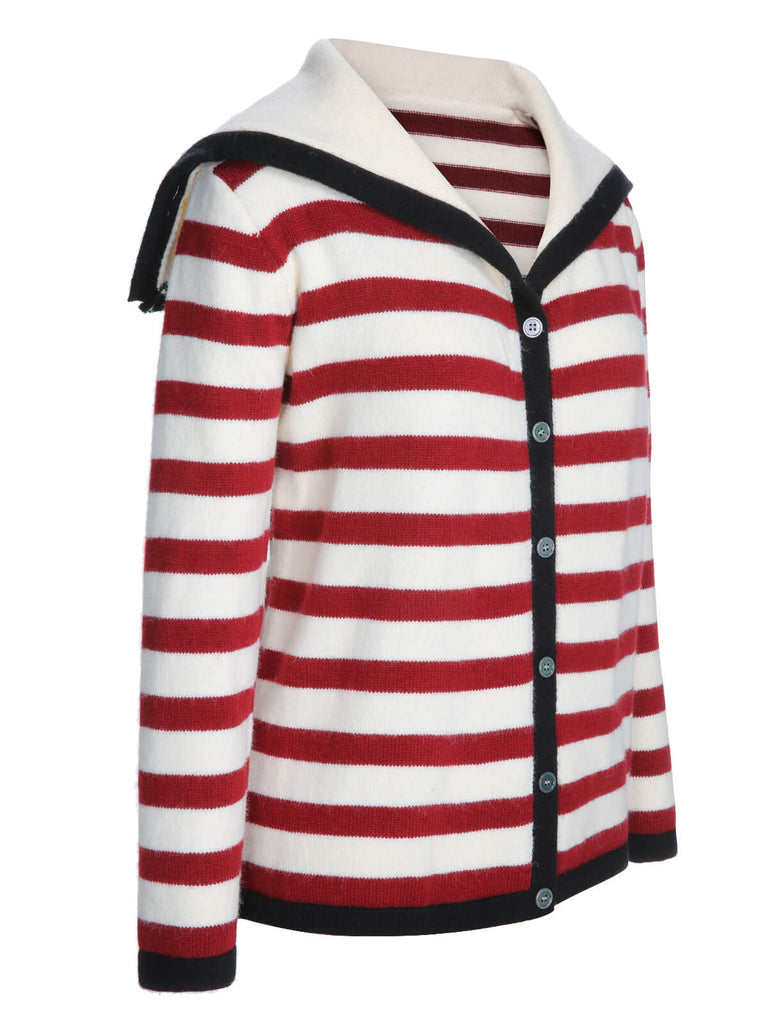 Cardigan à col rond rayé rouge des années 40