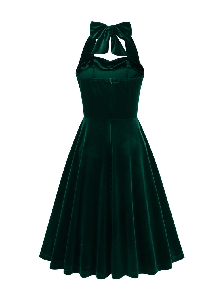 Robe en velours dos nu sans bretelles solide des années 1950