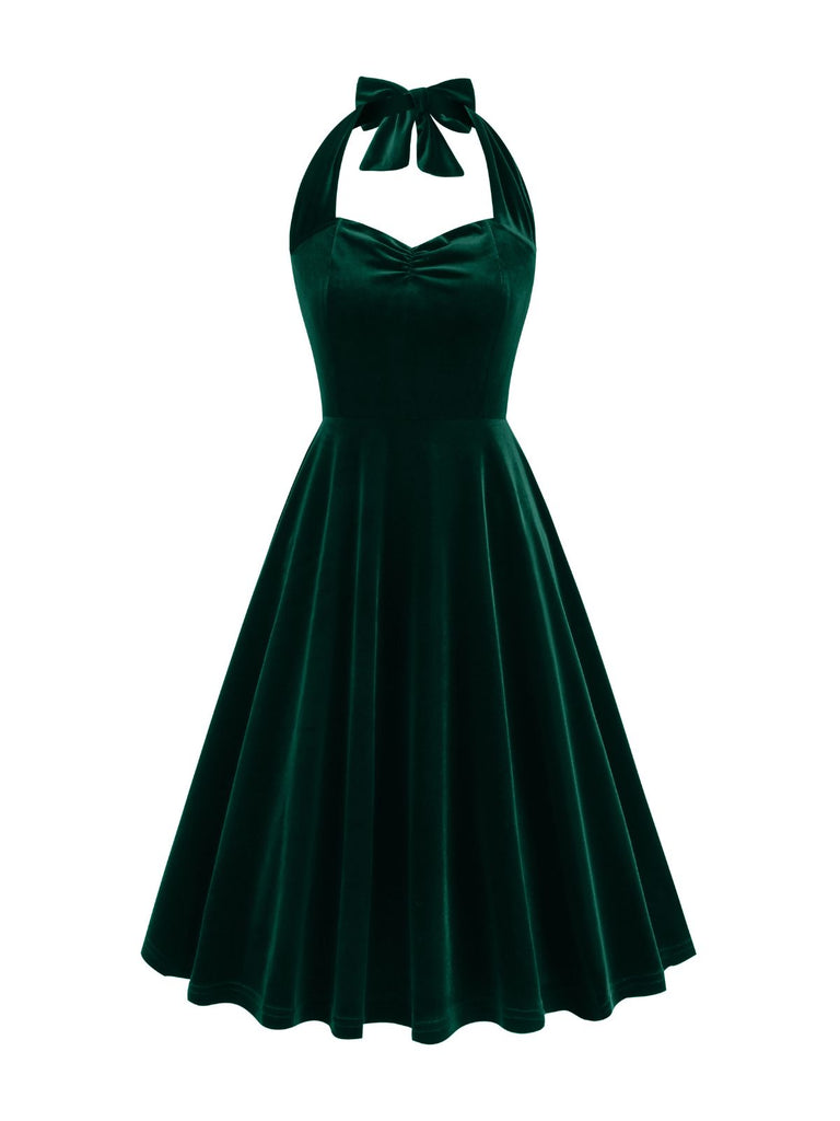 Robe en velours dos nu sans bretelles solide des années 1950
