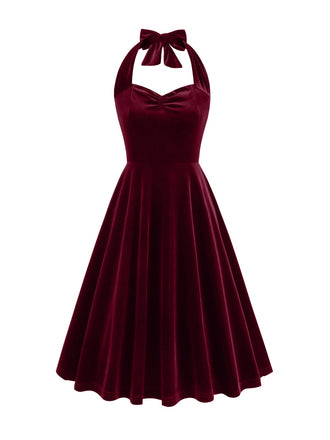 Robe en velours dos nu sans bretelles solide des années 1950