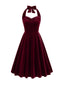 Robe en velours dos nu sans bretelles solide des années 1950