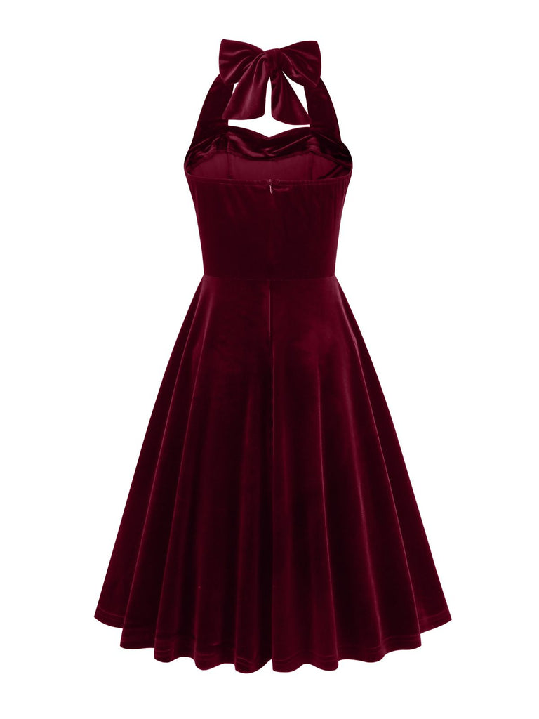 Robe en velours dos nu sans bretelles solide des années 1950