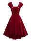 Robe unie bouton coeur rouge vin des années 1950