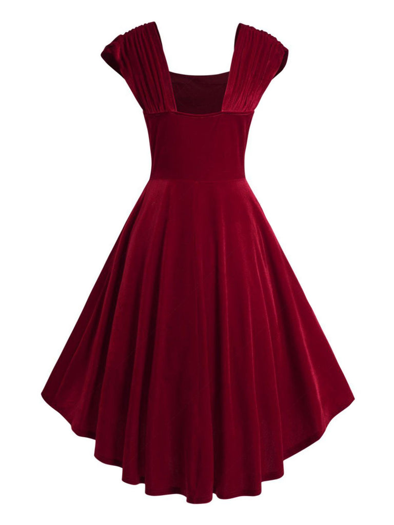 Robe unie bouton coeur rouge vin des années 1950