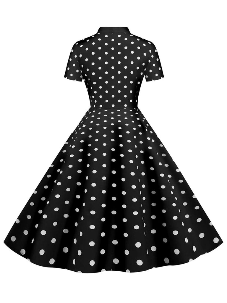 Robe trapèze à pois rayés à col nœud des années 1950