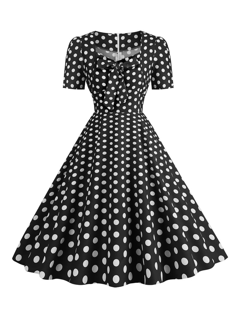 Robe trapèze vintage Col Chérie avec Noeud des années 1950