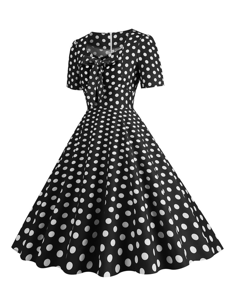 Robe trapèze vintage Col Chérie avec Noeud des années 1950