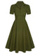 Robe unie boutonnée à revers vert armée des années 40