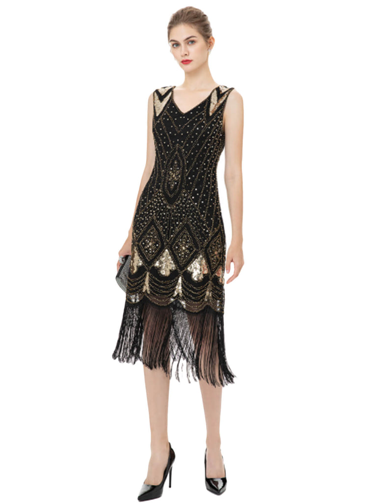 Robe Charleston à pompon pailleté des années 1920