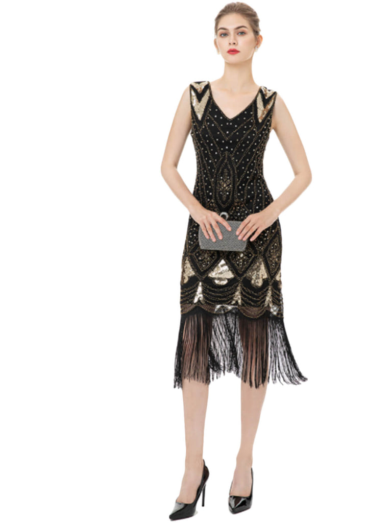 Robe Charleston à pompon pailleté des années 1920
