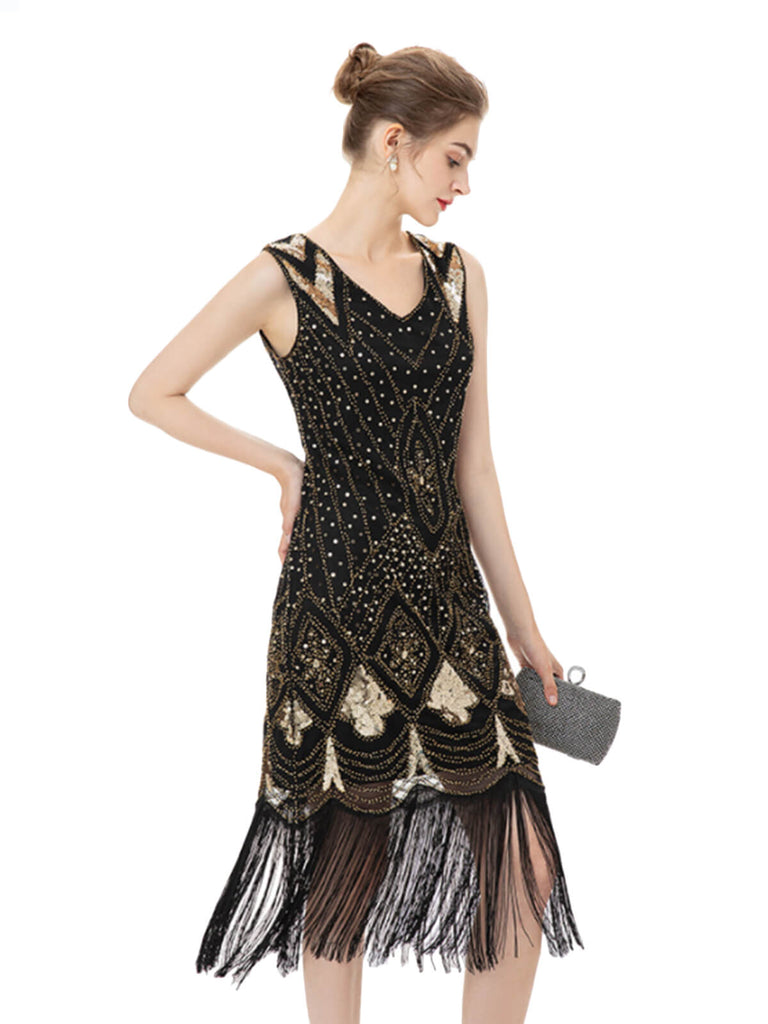 Robe Charleston à pompon pailleté des années 1920