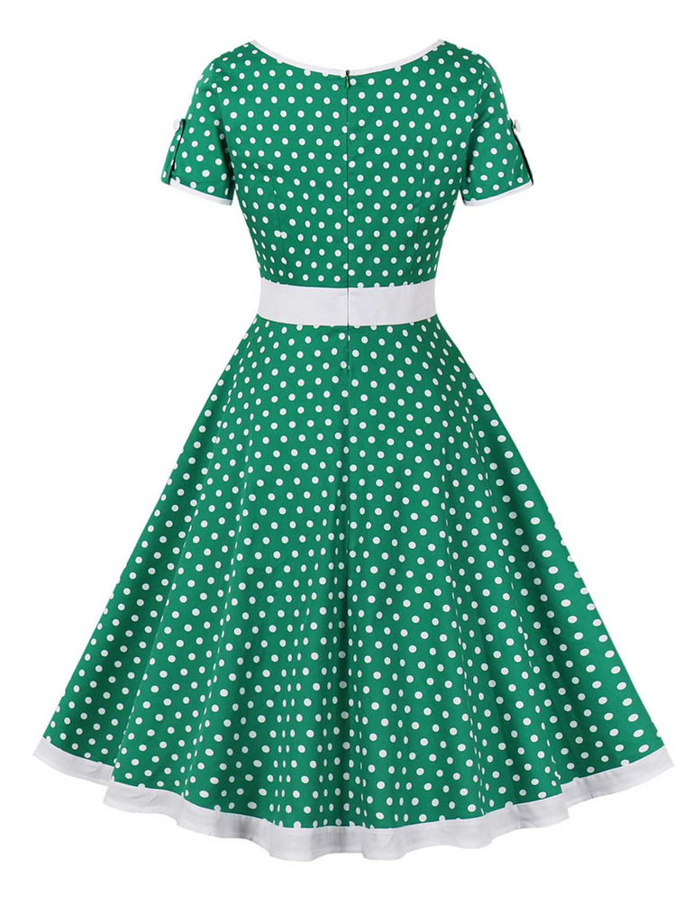 Robe boutonnée à pois contrastés des années 1950