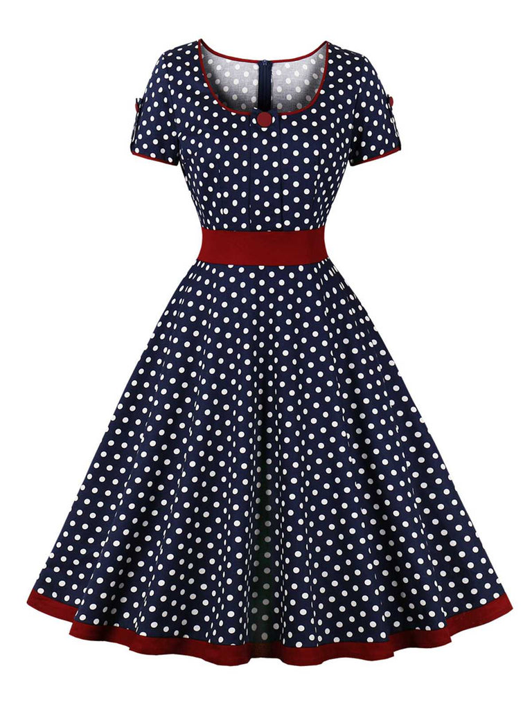 Robe boutonnée à pois contrastés des années 1950