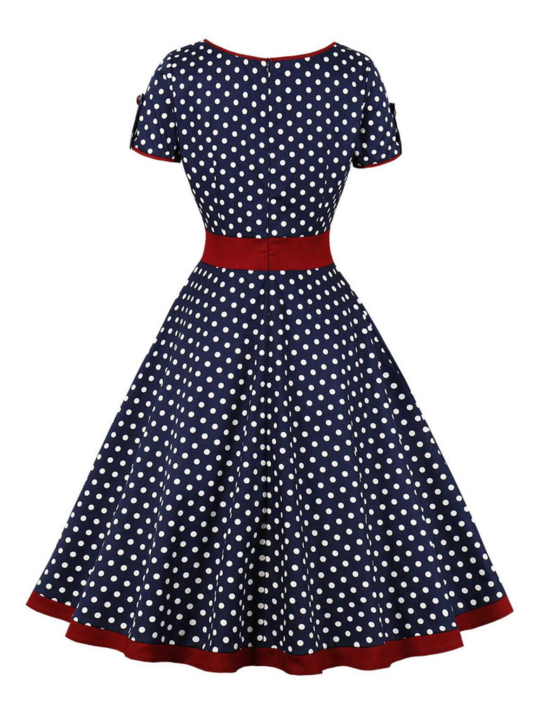 Robe boutonnée à pois contrastés des années 1950