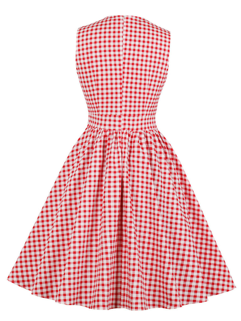 Robe à revers avec poches à carreaux et nœud des années 1950