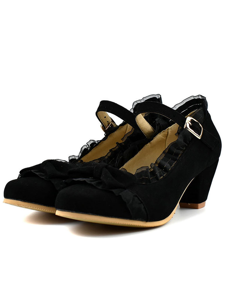 Chaussures Vintage avec Dentelle et Nœud Papillon Bleu