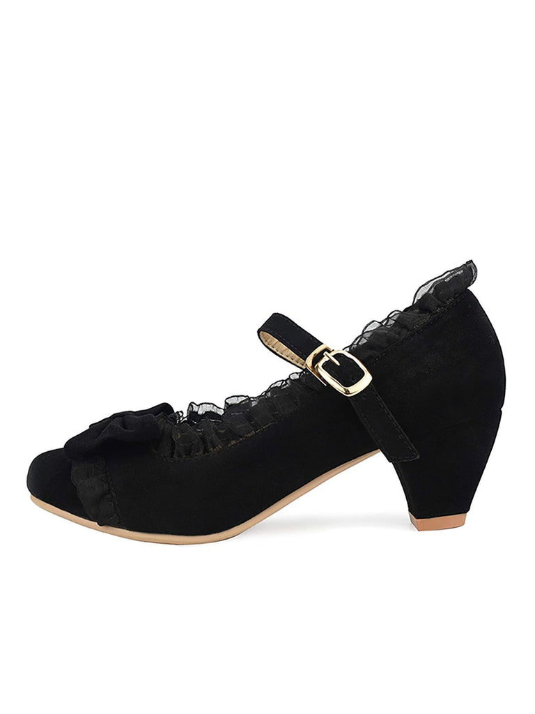 Chaussures Vintage avec Dentelle et Nœud Papillon Noir