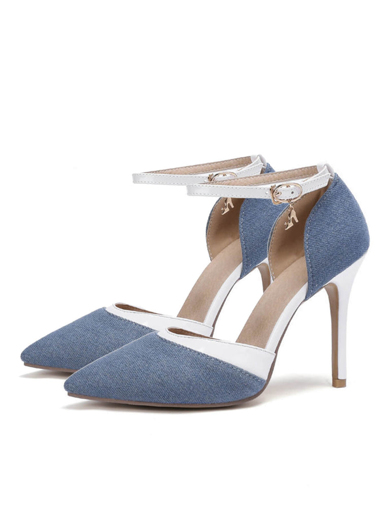 Chaussures à Talons Hauts Pointus en Tissu Rétro