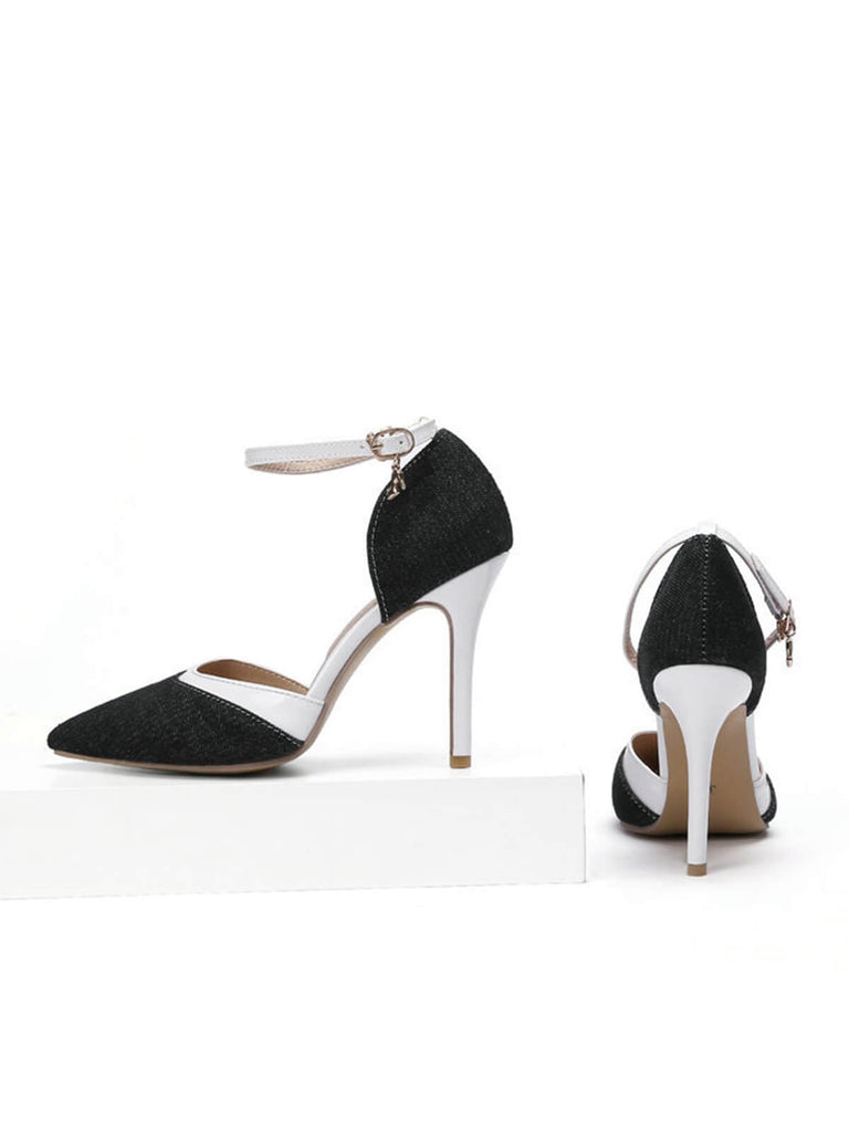 Chaussures à Talons Hauts Pointus en Tissu Rétro